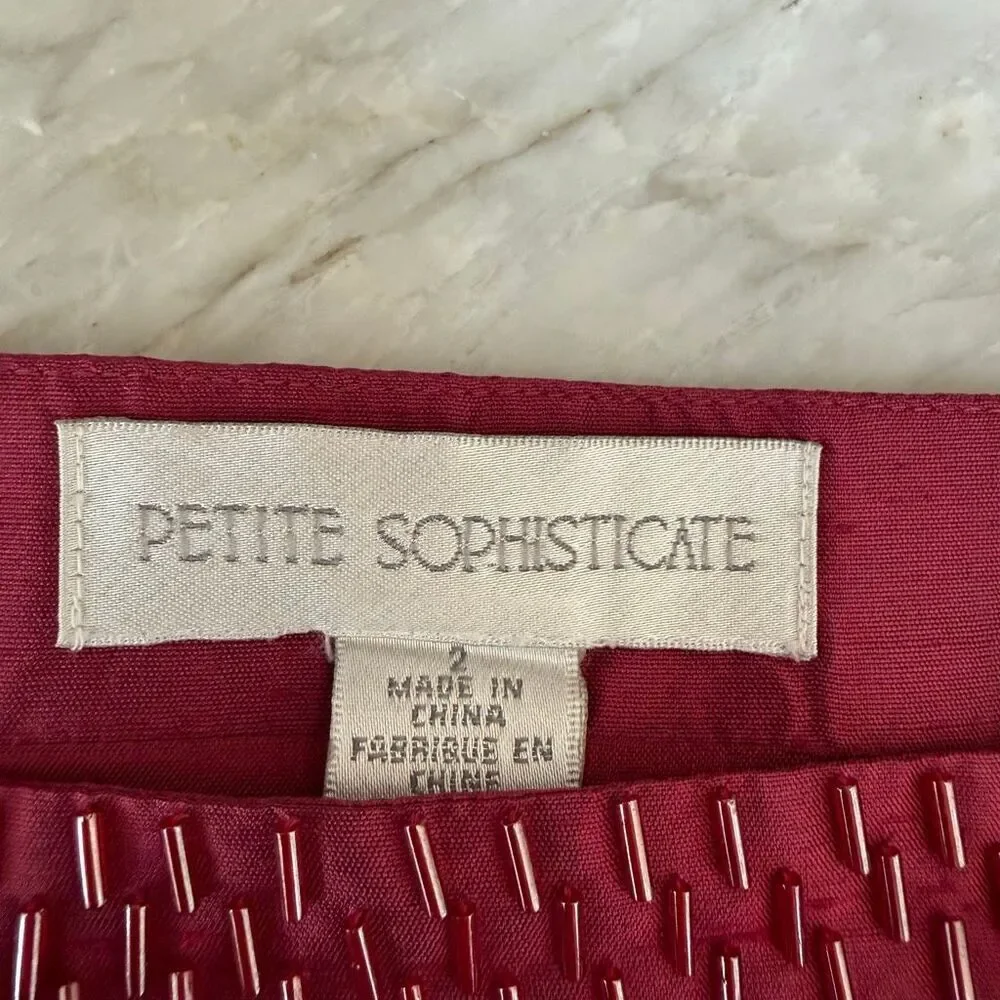 Petite Sophisticate vintage 3 Pc 100% Silk Pant Suit Fuchsia Pink Beaded Sz S